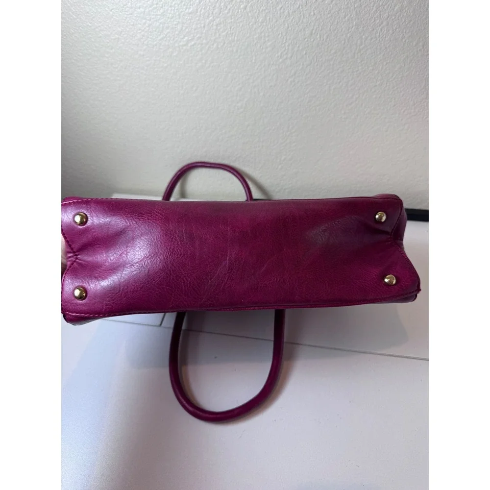 Laser Cut Satchel Handbag Women Medium Magenta Faux Leather‎ Boho Chic
